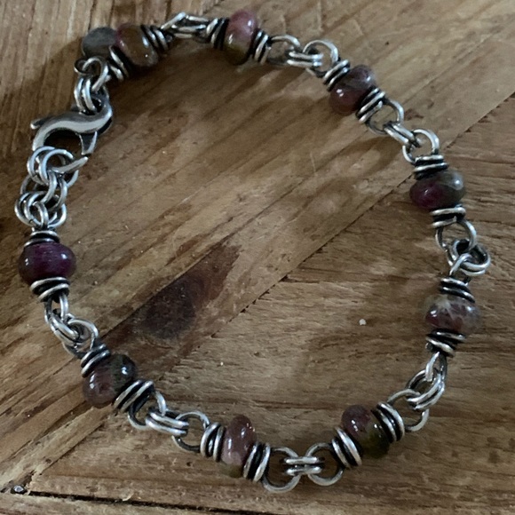 Natural watermelon tourmaline Sterling bracelet - Picture 4 of 4